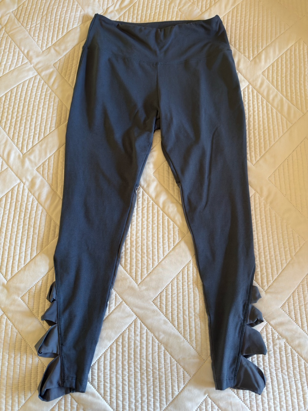 Balance Collection Navy Blue Leggings with Side Ruffle Detail